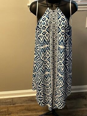 Mossimo Blue and White Geometric Halter Dress